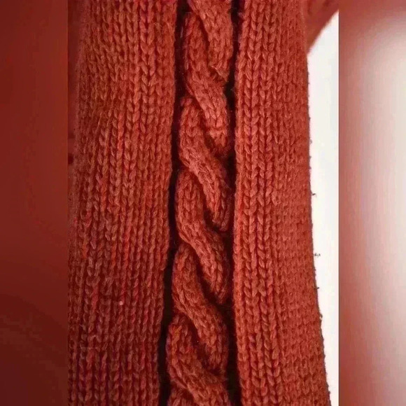 THEORY Orange Wool Cableknit 3/4 Length Fir  Trim Belted Cardigan Sweater Medium - Picture 8 of 9